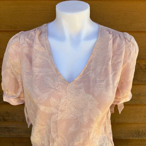 Madewell Light Pink Silk Coral V-Neck Floral Print Blouse Shirt Size S - Picture 4 of 9